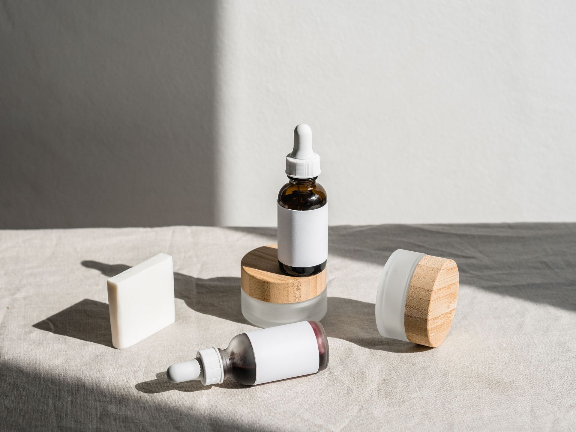 Unbranded bottles and jars ready for a new product line