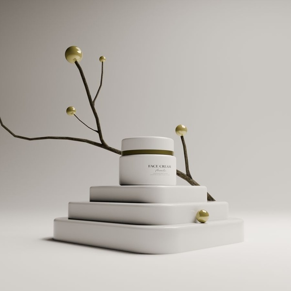 Face cream on a white plinth
